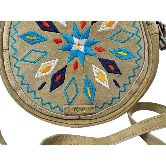 Toms Embroidered Crossbody Bag Souks Canteen Suede Embroidery Purse Oatmeal 8" - Picture 4 of 12